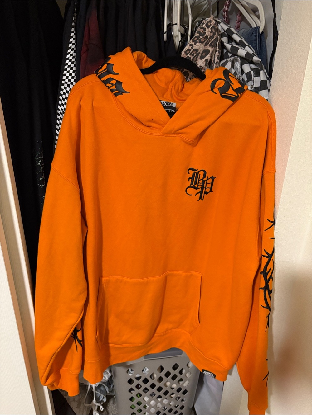Men's Orange Graphic Crewneck Hoodie Sweater